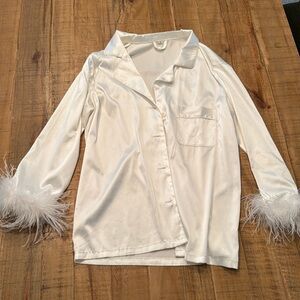 White Bridal Pajamas with Feathered Details - Size S